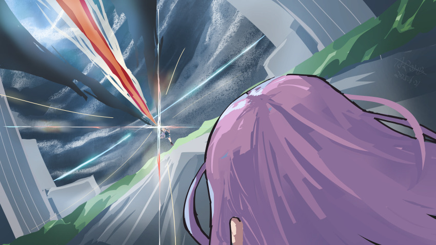 1755328969 2girls absurdres bang_dream! bang_dream!_it&#039;s_mygo!!!!! blue_serafuku chihaya_anon chinese_commentary commentary_request dated dutch_angle highres long_hair multiple_girls nagasaki_soyo outdoors pink_hair school_uniform serafuku signature tsukinomori_school_uniform wuthering_waves