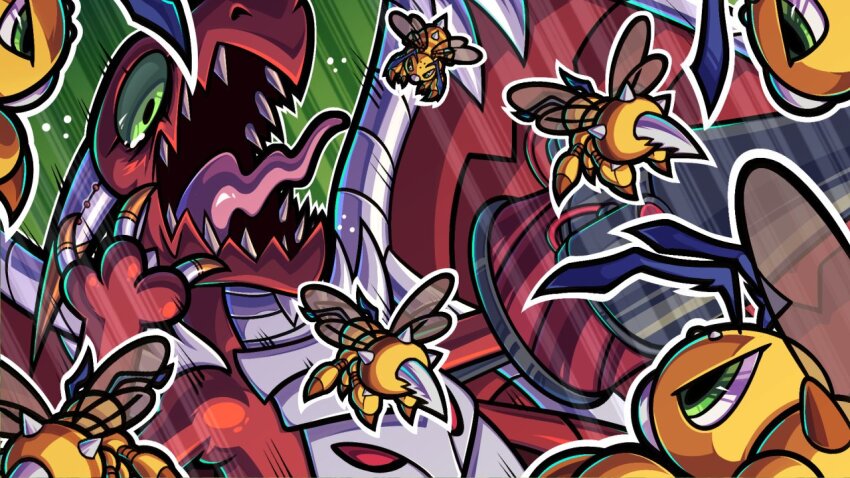 bee bug digimon digimon_(creature) dragon examon funbeemon horns insect meme sharp_teeth teeth wings