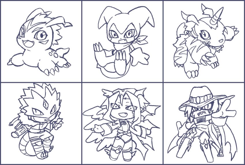beelzebumon belt cowboy_hat digimon digimon_(creature) gabumon gomamon hat highres impmon lucemon_falldown_mode magnakidmon mask