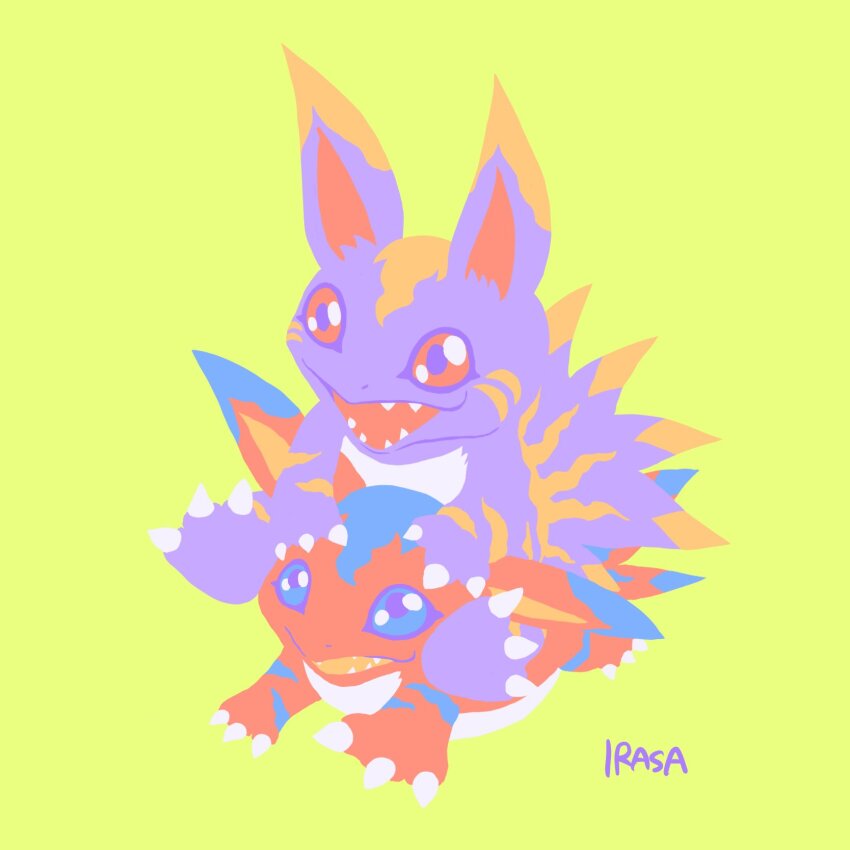 blue_eyes claws digimon elecmon elecmon_(violet) happy highres sharp_teeth smile teeth yellow_eyes
