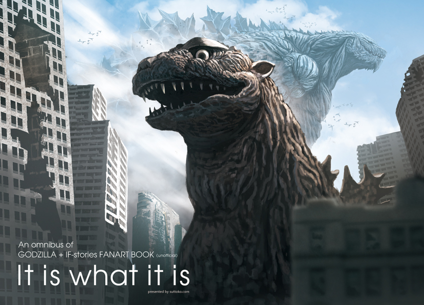 bird blue_sky building city cloud day destruction ears english_text fangs flying giant giant_monster godzilla godzilla:_planet_of_the_monsters godzilla_(1954) godzilla_(series) godzilla_earth kaiju looking_at_viewer looking_down monster no_humans open_mouth polygon_pictures realistic ruins sharp_teeth sky skyscraper spikes suttoko teeth toho wings