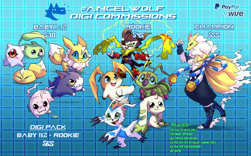 digimon digimon_(creature) dorimon gomamon horns impmon impmon_x-antibody kitsune kuramon kyubimon kyuubi leafmon looking_at_viewer multiple_tails oridigi original patamon relemon tail terriermon tokomon wormmon