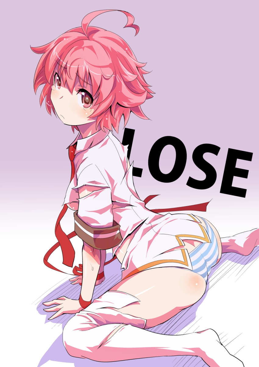 1girl aino_heart aq_interactive arcana_heart arcana_heart_2 arcana_heart_3 atlus examu female_focus highres misono_gakuen_school_uniform no_pants panties pink_hair school_uniform solo takashi_moritaka torn_clothes underwear