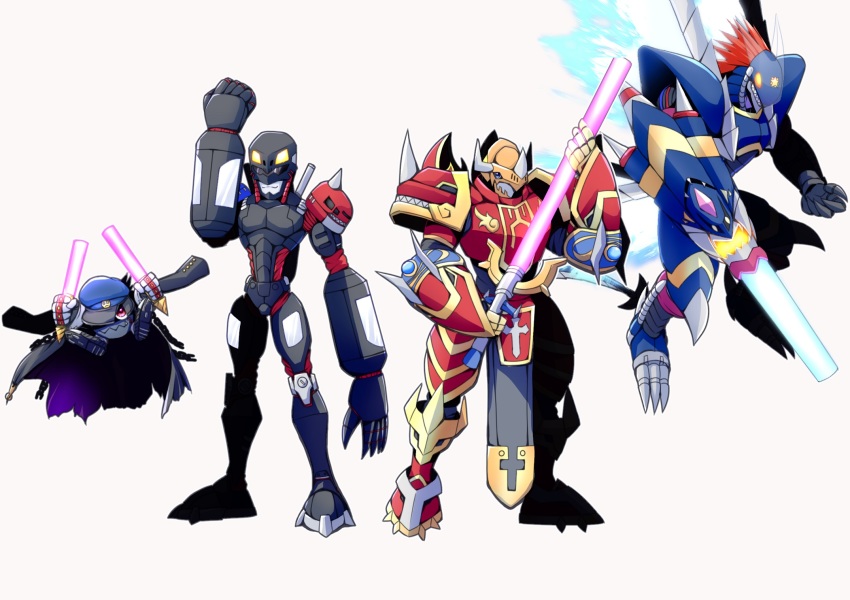 armor banchomamemon banchou blue_eyes darkdramon delinquent digimon dragon hiandromon highres kaisergreymon red_hair