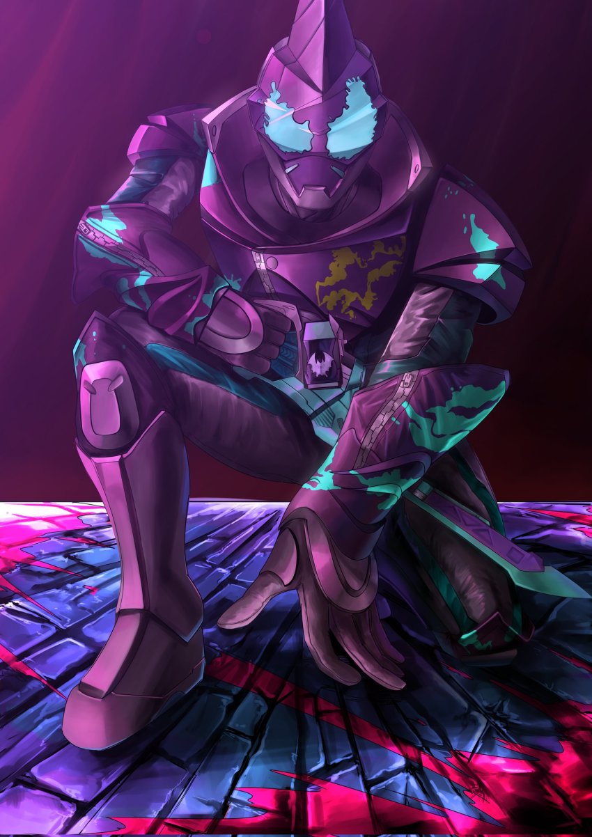 1boy armor bat_(animal) bat_genome black_armor boots crack cracked_floor dark_foreground dx_tyogosui evilblade gloves highres horns kamen_rider kamen_rider_evil kamen_rider_revi kamen_rider_revice kneeling male_focus moon nature night night_sky on_one_knee rider_belt silver_footwear silver_gloves single_horn sky splatter splatter_print spotlight sword tokusatsu two_sidriver villain_pose weapon