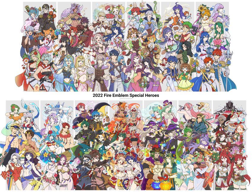 2022 6+boys 6+girls absurdres altina_(fire_emblem) annette_fantine_dominic armor arrow_(projectile) axe azura_(fire_emblem) back bandages bare_shoulders bikini black_hair blonde_hair blue_eyes bow bracelet breasts brown_eyes brown_gloves brown_hair camilla_(fire_emblem) cath_(fire_emblem) cecilia_(fire_emblem) character_request cherche_(fire_emblem) choker christmas cleavage closed_eyes closed_mouth cordelia_(fire_emblem) female_corrin_(fire_emblem) male_corrin_(fire_emblem) dagr_(fire_emblem) dorothea_arnault dress earrings edelgard_von_hresvelg eirika_(fire_emblem) elbow_gloves elincia_ridell_crimea eyepatch fire_emblem fire_emblem:_path_of_radiance fire_emblem:_radiant_dawn fire_emblem:_the_binding_blade fire_emblem:_the_blazing_blade fire_emblem:_the_sacred_stones fire_emblem:_three_houses fire_emblem_awakening fire_emblem_fates fire_emblem_heroes fishnets fjorm_(fire_emblem) fur_trim gloves gradient_hair green_eyes green_hair hair_ornament hair_over_one_eye halloween hat headband highres jewelry kagero_(fire_emblem) karla_(fire_emblem) laegjarn_(fire_emblem) large_breasts leanne_(fire_emblem) leila_(fire_emblem) lilina_(fire_emblem) loki_(fire_emblem) long_hair lucina_(fire_emblem) lyn_(fire_emblem) matching_hair/eyes mia_(fire_emblem) micaiah_(fire_emblem) micaiah_(wavecrest_maiden)_(fire_emblem) midriff multicolored_hair multiple_boys multiple_girls nailah_(fire_emblem) navel nina_(fire_emblem) ninja nintendo nott_(fire_emblem) open_mouth orange_hair parted_bangs peony_(fire_emblem) pink_eyes pink_hair pointy_ears ponytail puffy_short_sleeves puffy_sleeves purple_eyes purple_hair rabbit_ears red_eyes red_hair rinkah_(fire_emblem) sarong selena_(fire_emblem_fates) short_hair short_sleeves skirt smile swimsuit sword tana_(fire_emblem) tharja_(fire_emblem) thighhighs twintails two-tone_hair veil weapon witch_hat yellow_eyes