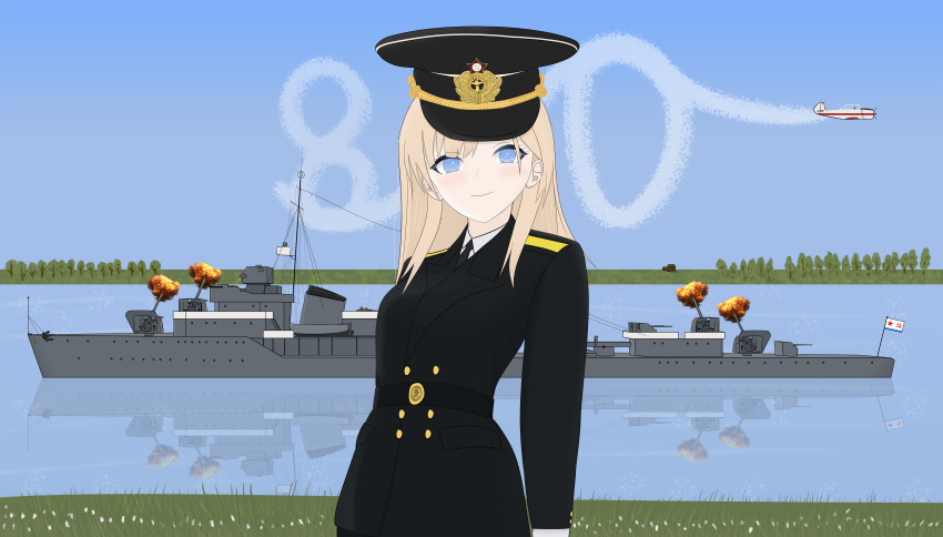 absurdres aircraft airplane destroyer highres jojo_reference military_vehicle original pr7u ship stroyny stroyny_akamywek tagme warship watercraft yak_52