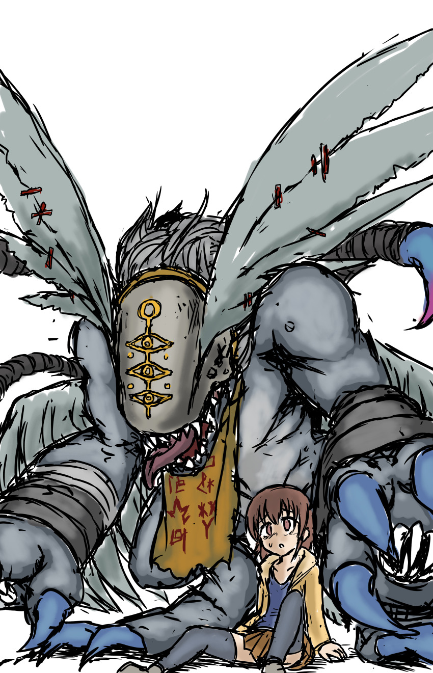 1girl absurdres claws digimon digimon_(creature) highres idolmaster manticoremon mask sharp_teeth teeth tongue tongue_out