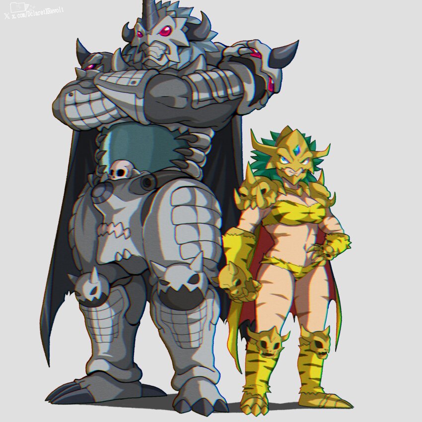 digimon digimon_(creature) ginkakumon highres horns kinkakumon long_hair mask muscular muscular_female