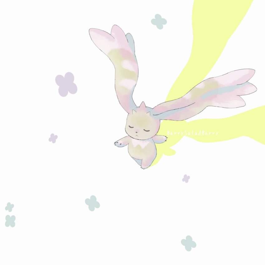 artist_name body_fur brown_fur closed_eyes commentary_request digimon digimon_(creature) full_body highres horns lopmon saradaberi shadow simple_background solo white_background yellow_shadow