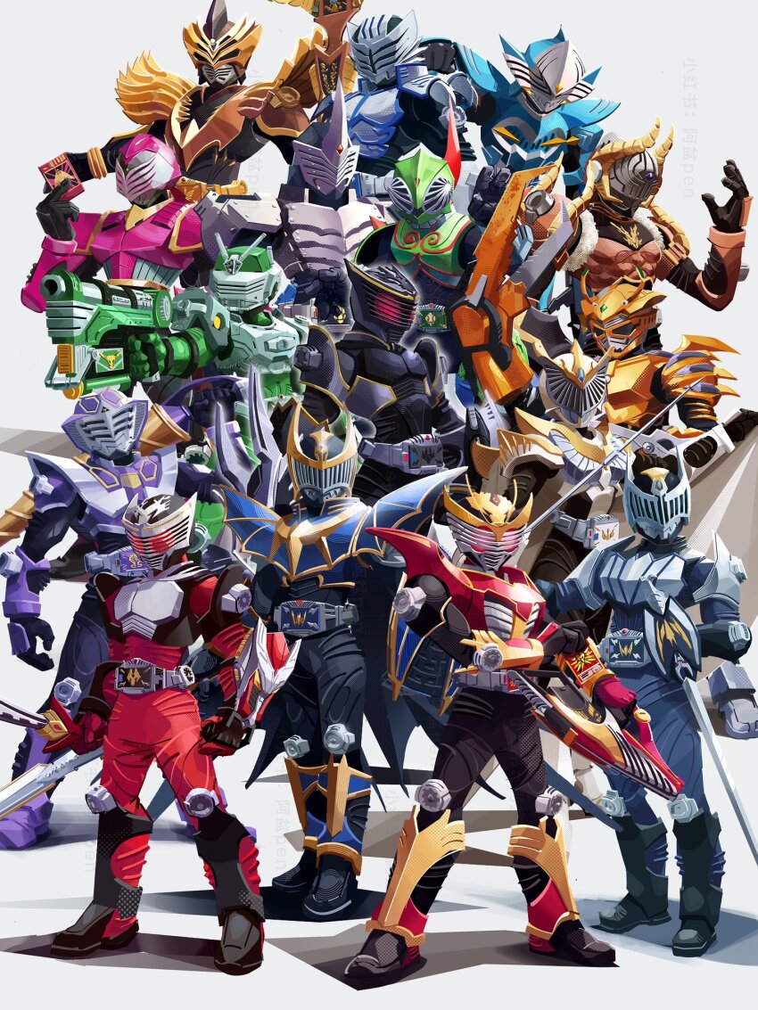 1boy advent_card advent_deck antennae armor armored_bodysuit armored_boots axe bat_(animal) battle_axe beak belt belt_buckle bird black_armor black_bodysuit black_boots black_cape blackdragvisor blancvisor blancwing blue_armor bodysuit boots breasts brown_armor buckle bull cape card chameleon chinese_commentary claw_(weapon) claws cobra_(animal) commentary_request compound_eyes contract_monster contrapposto copyright_name dragon dragreder dragvisor eastern_dragon evil_eyes feathers full_body gloves glowing glowing_eyes green_armor green_bodysuit gun heisei helmet highres holding holding_axe holding_card holding_gun holding_shield holding_staff holding_sword holding_weapon horns kamen_rider kamen_rider_abyss kamen_rider_dcd kamen_rider_femme kamen_rider_gai kamen_rider_knight kamen_rider_knight_survive kamen_rider_odin kamen_rider_ouja kamen_rider_raia kamen_rider_ryuga kamen_rider_ryuki kamen_rider_ryuki_(series) kamen_rider_ryuki_survive kamen_rider_scissors kamen_rider_tiger kamen_rider_verde kamen_rider_zolda leg_armor lizard looking_at_viewer magnuvisor male_focus mask metalhorn monster non-humanoid_robot open_mouth outstretched_arms penpenhuihui phoenix pink_armor purple_armor rapier red_armor red_bodysuit red_eyes reverse_grip rhinoceros rider_belt robot robot_dragon scissorsvisor shark sharp_teeth shield shoulder_armor silver_armor simple_background single_horn solo spread_arms staff standing standing_on_rock swan sword talons teeth tiger_stripes tokusatsu tongue tongue_out upper_body v_buckle venosaber watermark weapon white_armor white_background wings wingslasher yellow_armor yellow_eyes