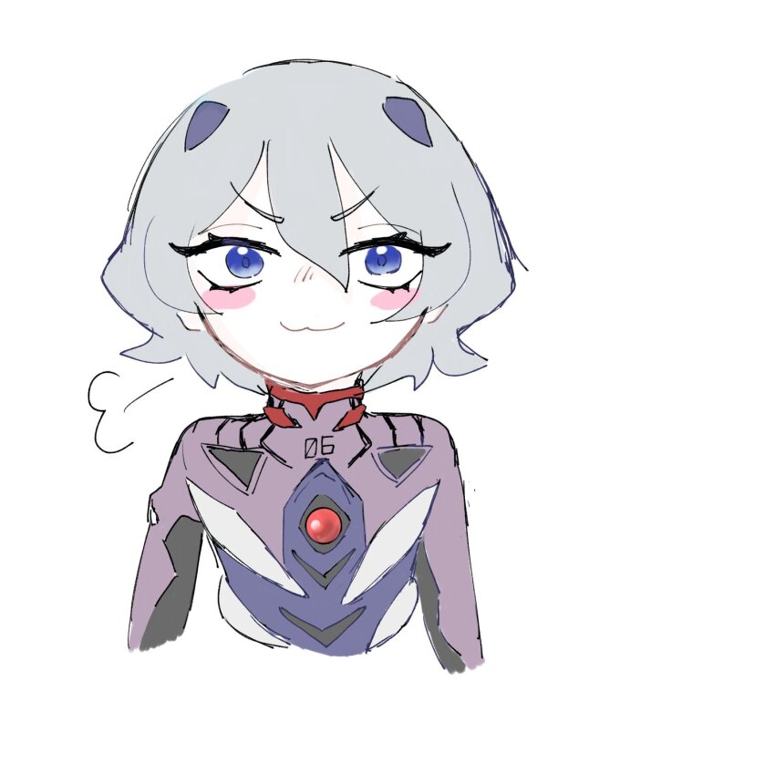 1boy blue_eyes blush_stickers bodysuit cosplay digimon digimon_ghost_game higashimitarai_kiyoshiro highres male_focus mecha_pilot_suit nagisa_kaworu_(cosplay) neon_genesis_evangelion plugsuit_(evangelion) short_hair solo voice_actor_connection white_hair