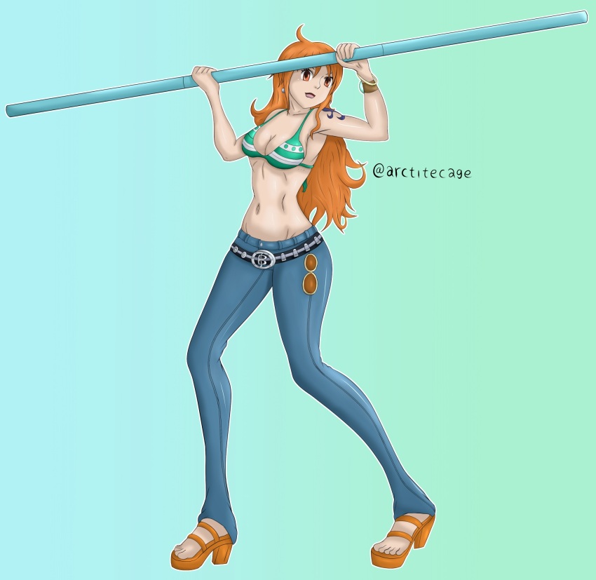 1girl arctitecage highres nami_(one_piece) one_piece original self-upload simple_background solo tagme