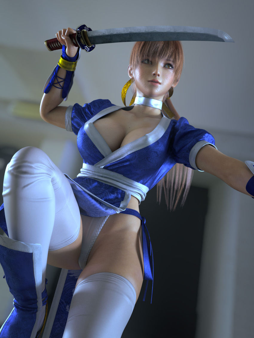 3d brown_eyes brown_hair highres incise_soul japanese_clothes kasumi_(doa) ninja m-rs ninja panties tagme underwear white_panties