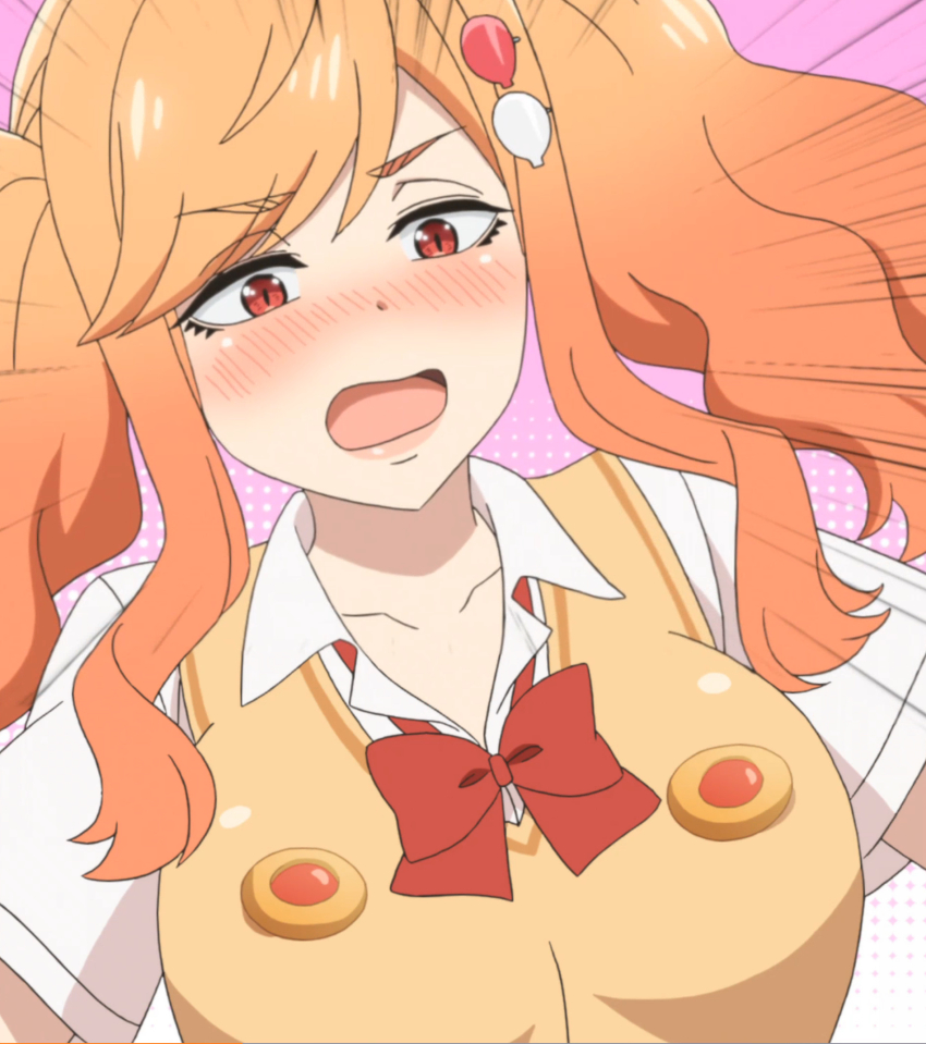 1girl apron blush breasts female_focus highres large_breasts orange_hair red_eyes saki-chan_(tejina_senpai) screencap solo tejina_senpai_(series) upper_body