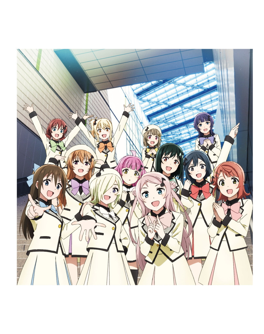 6+girls ahoge artbook asaka_karin black_hair blonde_hair blue_bow blue_bowtie blue_eyes bow bowtie brown_hair emma_verde green_bow green_bowtie green_hair grey_eyes grey_hair hair_bow hair_ornament hair_over_one_eye hat highres jacket konoe_kanata long_hair looking_at_viewer love_live! love_live!_nijigasaki_high_school_idol_club medium_hair mia_taylor mifune_shioriko miyashita_ai mole multiple_girls nakasu_kasumi non-web_source official_art orange_bow orange_bowtie orange_eyes osaka_shizuku pink_bow pink_bowtie pink_eyes pink_hair pointing purple_bow purple_bowtie purple_eyes purple_hair red_bow red_bowtie red_eyes short_hair skirt smile standing tennoji_rina uehara_ayumu white_bow white_bowtie yellow_bow yellow_bowtie yellow_eyes yellow_jacket yellow_skirt yokota_takumi yuki_setsuna zhong_lanzhu