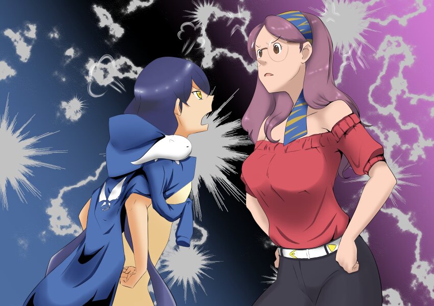 blue_hair coat coat_on_shoulders digimon digimon_story:_cyber_sleuth digimon_story:_cyber_sleuth_hacker&#039;s_memory highres inoue_miyako long_hair mishima_erika patoman000 twintails very_long_hair yellow_eyes