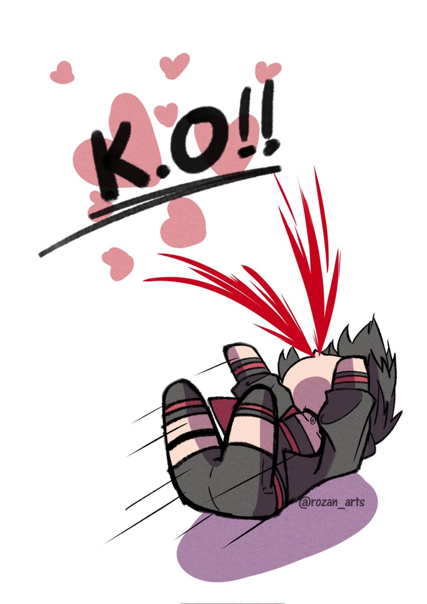 1girl black_choker black_hair black_jacket black_shorts black_tube_top blood boruto:_two_blue_vortex chibi choker commentary corrupted_twitter_file english_commentary excessive_nosebleed heart highres jacket naruto_(series) nosebleed rozan_arts shorts solo strapless tube_top twitter_username uchiha_sarada