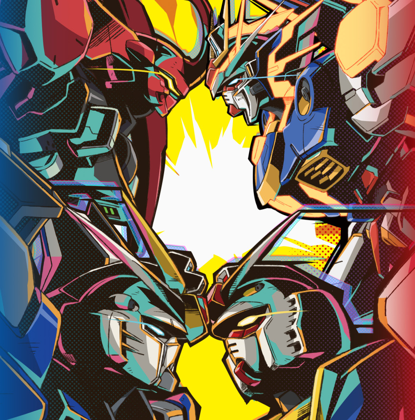 blue_eyes character_request darilbalde face-to-face glowing glowing_eyes gundam gundam_extreme_vs._2 highres light_trail mecha mobile_suit mobile_suit_gundam no_humans official_art robot rx-78-2_gundam v-fin yellow_eyes yellow_visor