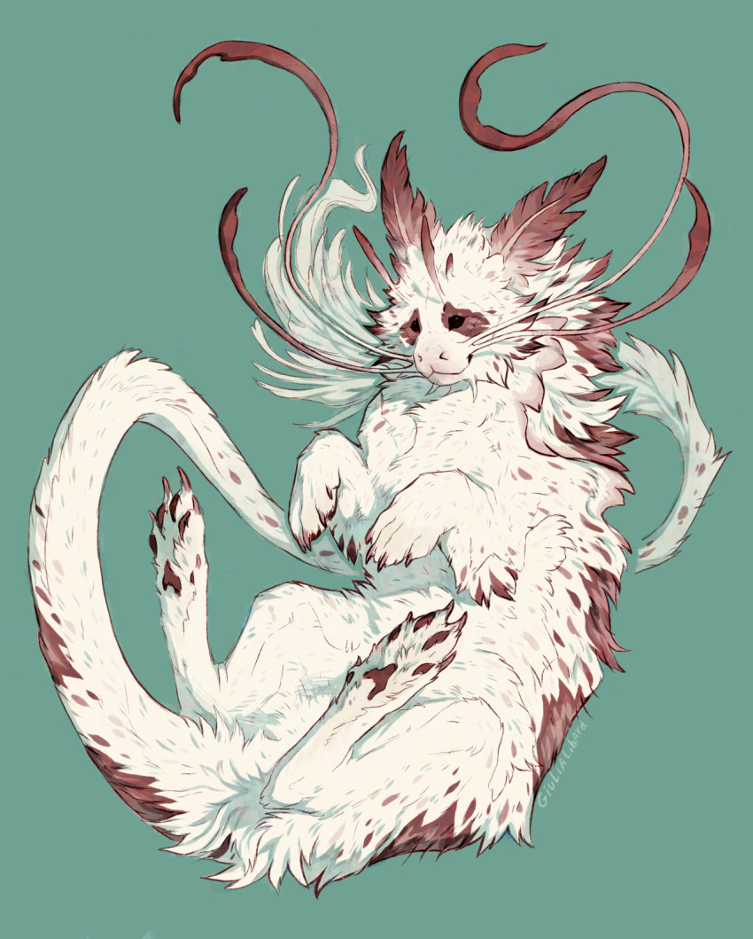 animal animal_focus aqua_background chimera creature creature_focus dragon ferret giulialibard highres no_humans original pawpads rabbit sea_slug simple_background snout solo whiskers white_fur