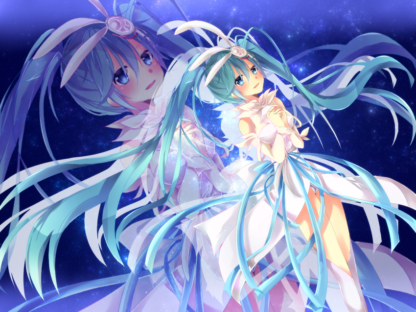 1girl breasts female_focus gradient_background hatsune_miku project_diva_(series) project_diva_extend solo spica(vocaloid) twintails vocaloid