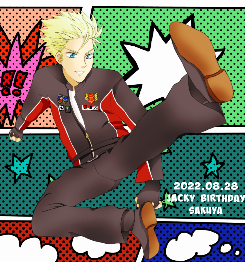 1boy blonde_hair fingerless_gloves gloves highres jacket jacky_bryant sega virtua_fighter