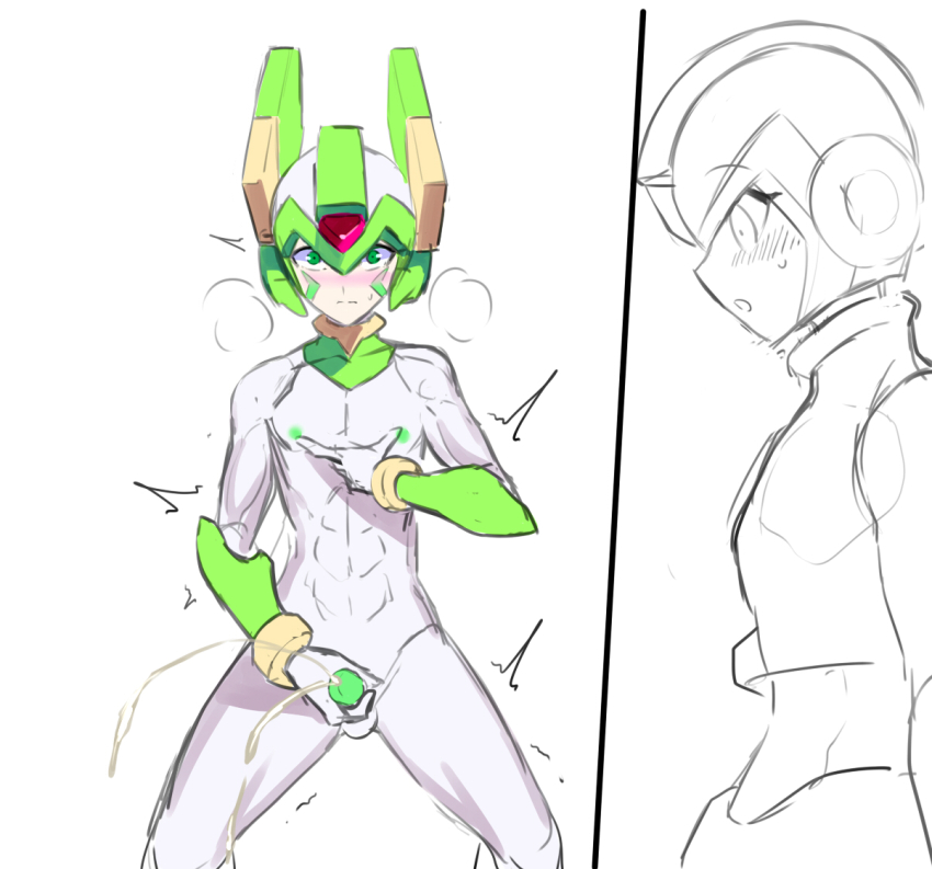2boys abs android copy_x_(mega_man) cum erection masturbation mega_man_(series) mega_man_zero_(series) multiple_boys nipples penis robot sage_harpuia_(mega_man) testicles ukimukai walk-in