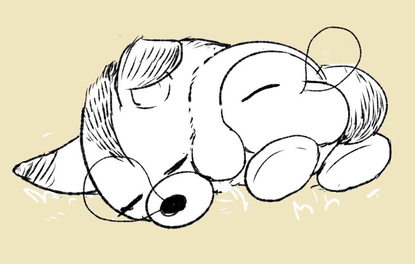 animal_ears awoofy closed_eyes commentary_request kirby_(series) kirby_and_the_forgotten_land kmitty nintendo no_humans nose_bubble partially_colored simple_background sleeping tail waddle_dee