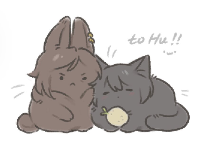 animal_focus animalization cat ear_piercing gift_art highres limbus_company no_humans ohzv outis_(project_moon) piercing potato project_moon rabbit simple_background white_background yi_sang_(project_moon)