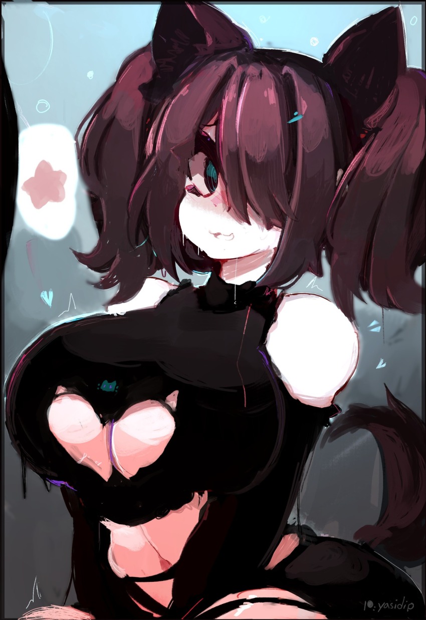 animal_ears brown_hair fake_animal_ears highres leotard looking_at_another star_(symbol) tail yasidip