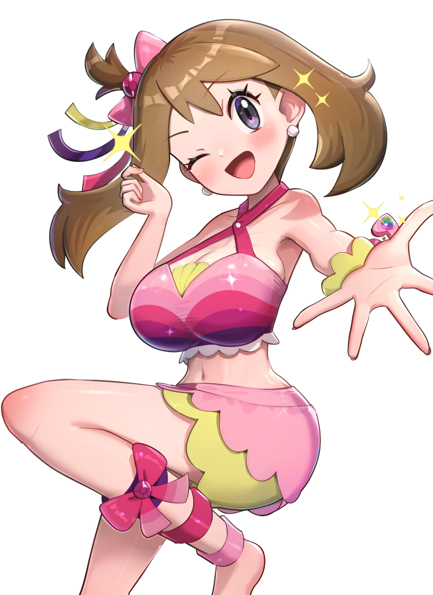 1girl absurdres adapted_costume breasts gonzarez highres large_breasts may_(contest)_(pokemon) may_(pokemon) nintendo pokemon pokemon_oras simple_background solo white_background