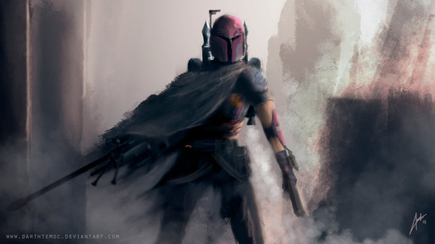 1girl 2015 armor building cape darthtemoc dated deviantart_username energy_gun energy_weapon gloves gun helmet jetpack looking_at_viewer mandalorian ray_gun realistic rifle sabine_wren science_fiction signature sniper_rifle star_wars star_wars:_rebels torn_clothes watermark weapon web_address