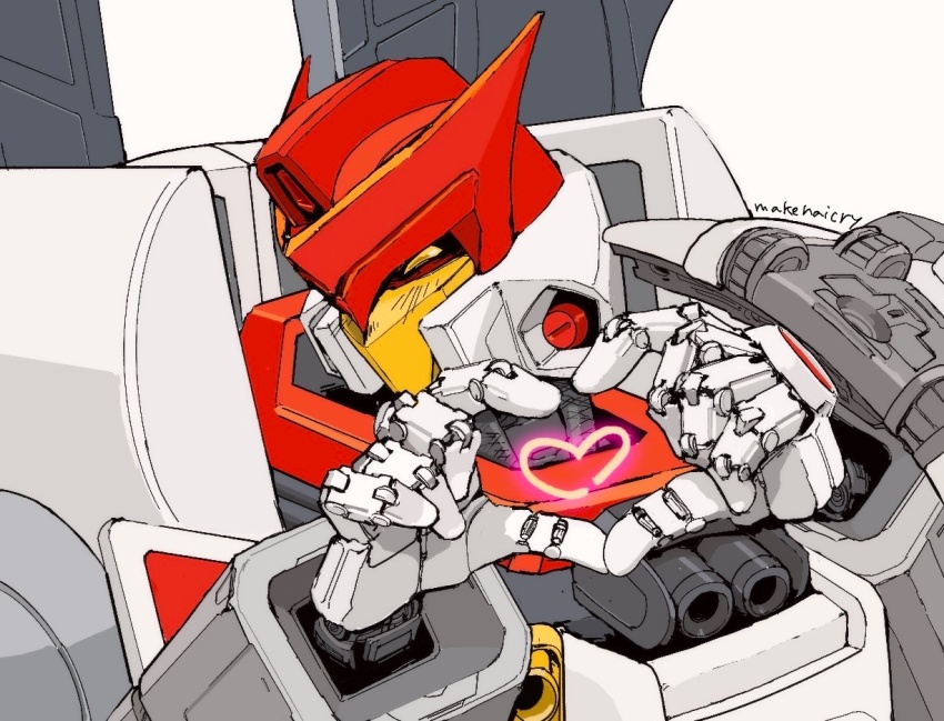 ^_^ autobot closed_eyes head_tilt heart heart_hands jetfire looking_at_viewer mecha no_humans portrait robot science_fiction solo transformers transformers_armada transformers_unicron_trilogy white_background yakui_(makenaicry)