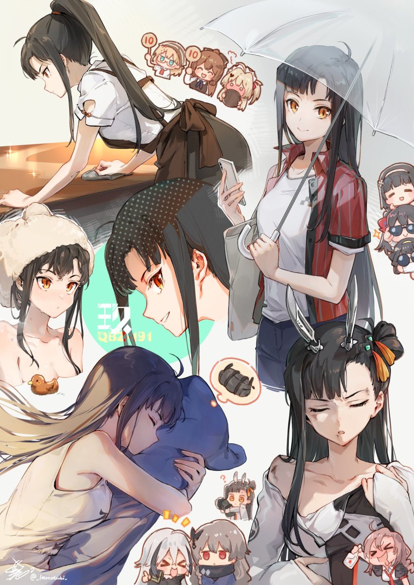 &gt;_&lt; 0_0 6+girls ? ^_^ absurdres ahoge alcohol animal_ears apron bag bathing black_hair black_skirt blonde_hair blouse blush bow breasts brown_apron brown_hair cleaning closed_eyes collared_shirt g36_(girls&#039;_frontline) girls&#039;_frontline glasses hair_bun hair_ornament hanyang_type_88_(girls&#039;_frontline) headband highres holding holding_phone holding_towel imoko_(imonatsuki) long_hair maid maid_headdress mechanical_ears medium_breasts multicolored_hair multiple_girls hugging_object object_kiss off_shoulder open_clothes open_shirt orange_eyes phone ponytail qbu-88_(girls&#039;_frontline) qbz-191_(girls&#039;_frontline) rabbit_ears red_shirt rhino_(girls&#039;_frontline) rubber_duck shirt shopping_bag side_bun single_side_bun skirt smile sp9_(girls&#039;_frontline) sparkle springfield_(girls&#039;_frontline) streaked_hair sunglasses t-shirt tank_top towel towel_on_head type_56_carbine_(girls&#039;_frontline) type_81_carbine_(girls&#039;_frontline) type_97_shotgun_(girls&#039;_frontline) umbrella wet wet_hair white_hair white_shirt