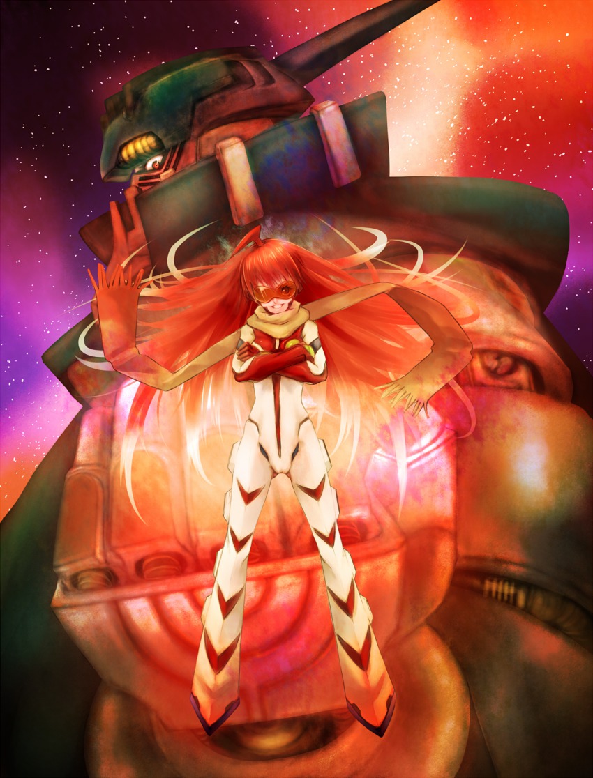 00s bad_id bad_pixiv_id buster_machine_7 crossed_arms dix-neuf highres jojotaro jojotaro_(pixiv) mecha nono_(top_wo_nerae_2!) robot scarf top_wo_nerae!_(series) top_wo_nerae_2!