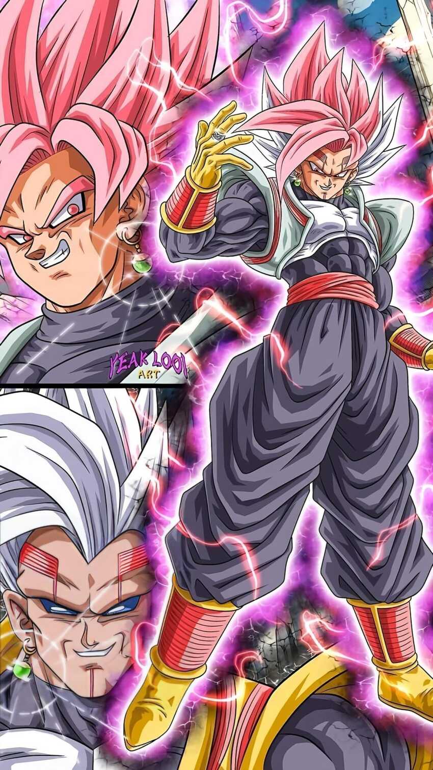 abs armor aura baby_vegeta belt blue_eyes blue_sclera bodysuit boots colored_sclera cosplay dragon_ball dragon_ball_gt dragon_ball_super earrings energy evil_smile fusion gloves goku_black goku_black_(cosplay) hair_between_eyes highres jewelry long_sleeves male_focus multicolored_hair muscular muscular_male parasite pectorals pink_eyes pink_hair possessed potara_earrings purple_aura red_belt shoulder_armor sidelocks smile super_saiyan two-tone_hair white_hair yeak_looi_art yellow_boots yellow_gloves