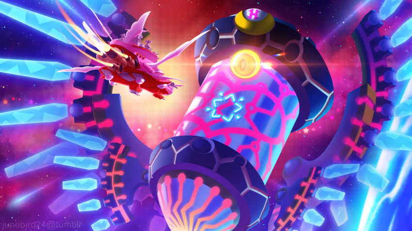 1other battle crosshair halberd heart highres junebird24 kirby:_planet_robobot kirby_(series) mecha mechanical_wings nintendo polearm robobot_armor robot star_(sky) star_(symbol) star_dream tumblr_username weapon wings