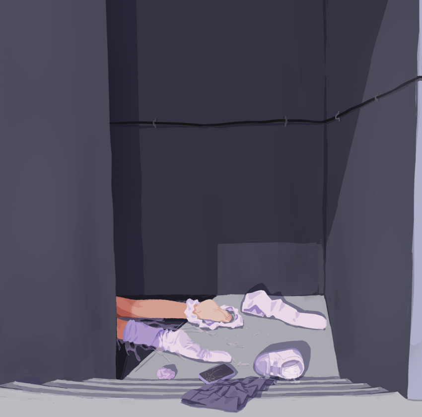 1girl aftersex cellphone cracked_screen cum hassai implied_rape original panties phone shoes single_bare_foot single_sock skirt smartphone sneakers socks solo stairs underwear unworn_shoes unworn_skirt unworn_socks white_panties white_socks