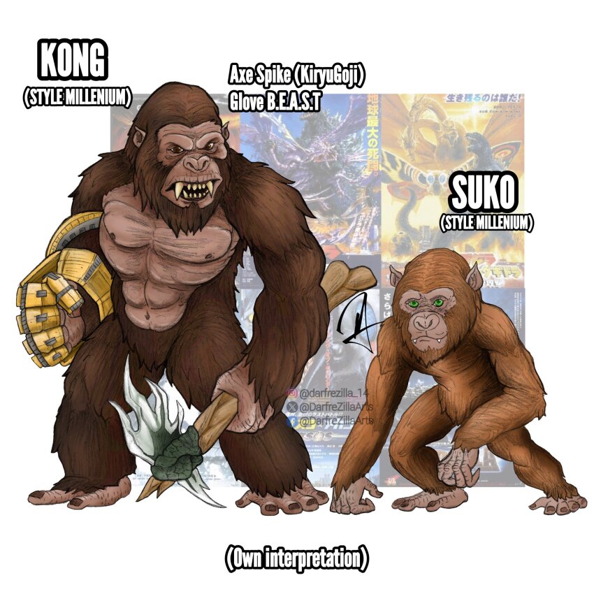 animal ape axe b.e.a.s.t._glove battle_axe bone_axe bone_weapon brown_fur darfrezillaarts godzilla_(series) godzilla_x_kong:_the_new_empire gorilla green_eyes highres holding holding_axe jaw kaiju king_kong king_kong&#039;s_battle_axe king_kong_(series) kong_(monsterverse) monsterverse oversized_animal suko_(monsterverse) weapon