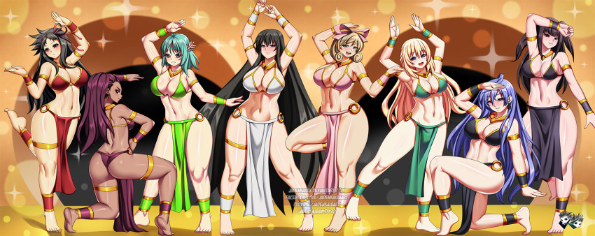 6+girls aqua_hair armlet arms_up artist_logo ass ayame_(senran_kagura) barefoot bashou_(senran_kagura) black_eyes black_hair blonde_hair blue_hair blush breasts cleavage commission crossover dancer dark-skinned_female dark_skin deviantart_username discord_username facebook_username feet female_focus fire_emblem fire_emblem:_three_houses fire_emblem_awakening harem harem_outfit haruka_(senran_kagura) highres iris_heart jadenkaiba jewelry kagura_(senran_kagura) kneeling large_breasts logo long_hair looking_at_viewer matching_hair/eyes matching_outfits medium_hair multiple_girls navel neptune_(series) nintendo o-ring open_mouth parted_lips pelvic_curtain petra_macneary pixiv_username purple_hair senran_kagura smile standing standing_on_one_leg stomach tharja_(fire_emblem) thighlet thong toes vert_(neptunia) watermark web_address