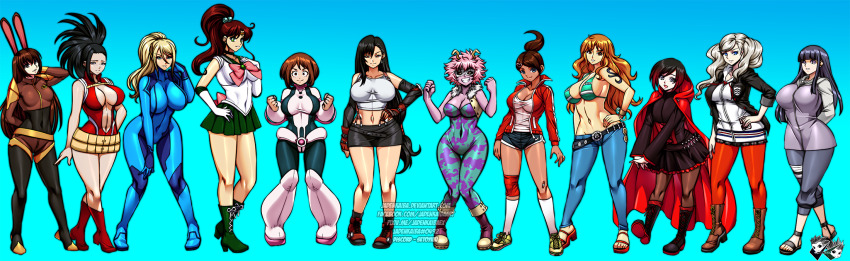 6+girls animal_ears asahina_aoi ashido_mina bishoujo_senshi_sailor_moon black_hair blonde_hair boku_no_hero_academia breasts brown_hair colored_skin crossover danganronpa_(series) final_fantasy final_fantasy_vii huge_breasts hyuuga_hinata jadenkaiba kino_makoto large_breasts leotard long_hair medium_breasts megami_tensei metroid multiple_girls nami_(one_piece) naruto_(series) naruto_shippuuden nintendo one_piece orange_hair persona persona_5 pink_hair pink_skin ponytail rabbit_ears red_leotard ruby_rose rwby sailor_jupiter samus_aran smile takamaki_anne tifa_lockhart twintails uraraka_ochako velvet_scarlatina yaoyorozu_momo zero_suit