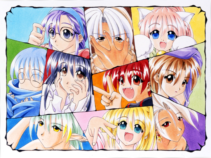 3boys 6+girls aleph_coulson animal_ears animal_hands atelier-moo bare_shoulders bell black_hair blonde_hair blue_eyes blue_hair bob_cut braid brown_eyes brown_hair cat_ears cat_girl cheryl_christia christpher_cross clenched_hands closed_eyes closed_mouth collarbone colorful elf elle_louise fang glasses gloves gradient_hair green_eyes green_hair hair_between_eyes hand_in_own_hair hands_on_own_cheeks hands_on_own_face high_ponytail lisa_meccano long_hair long_sleeves looking_at_viewer maria_short medium_hair melody_sinclair multicolored_hair multiple_boys multiple_girls open_mouth patty_sole paw_gloves pete_ross pink_hair pointy_ears ponytail purple_eyes purple_hair red_eyes red_hair sheela_sheffield shirt short_hair short_twintails smile tooth twintails upper_body v white_hair wide_ponytail yellow_eyes yuukyuu_gensoukyoku