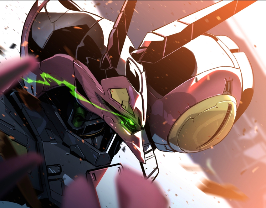 baund_doc blurry blurry_foreground glowing glowing_eye green_eyes gundam kuri_giepi looking_ahead mecha mobile_suit no_humans one-eyed portrait robot solo zeta_gundam