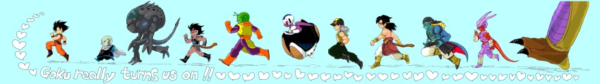 1990s_(style) absurdres alien android android_13 black_hair bojack broly_(dragon_ball_z) cape claws cooler demon dr._wheelo dragon_ball dragon_ball_z:_dead_zone dragon_ball_z:_the_tree_of_might dragon_ball_z:_the_world&#039;s_strongest dragonball_z garlic_jr. heart highres hirudegarn janemba long_image lord_slug machine male_focus muscular parody retro_artstyle running son_goku tail tullece wide_image