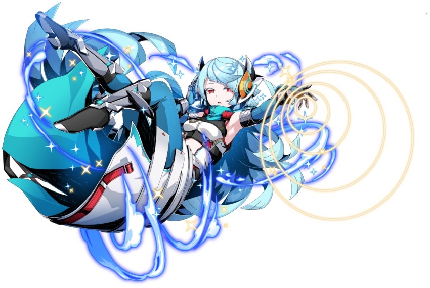 1girl adamski_s-rank_space aqua_hair armpits artist_request bare_shoulders breasts detached_sleeves duel_masters duel_masters_play&#039;s energy energy_ring expressionless floating long_hair lying medium_breasts official_art on_back outstretched_arm pantyhose red_eyes shoes simple_background very_long_hair white_background