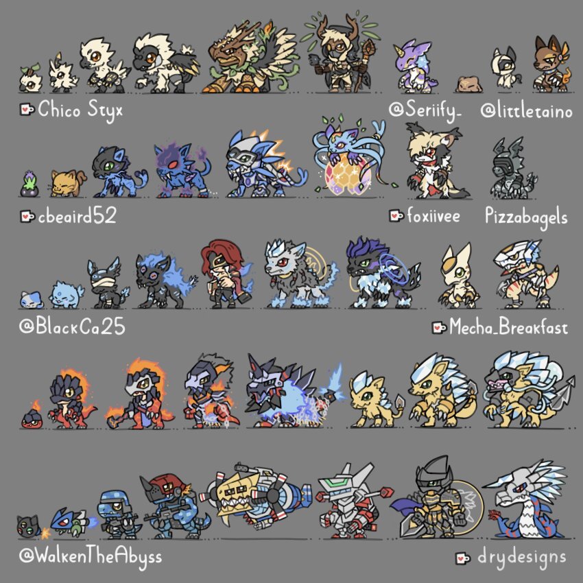 absurdres bommon cargodramon commandramon cyborg digimon digimon_(creature) dragon evolutionary_line flying hi-commandramon highres horns megaseadramon missimon original sharp_teeth tail teeth waruseadramon