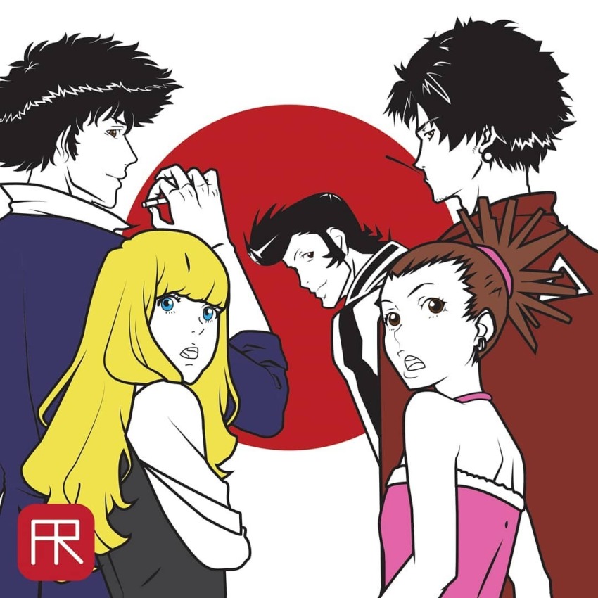 artist_request black_hair blonde_hair blue_eyes brown_hair carole_&amp;_tuesday carole_stanley cigarette cowboy_bebop dandy_(space_dandy) mugen_(samurai_champloo) open_mouth samurai_champloo short_hair space_dandy spike_spiegel tagme tuesday_simmons