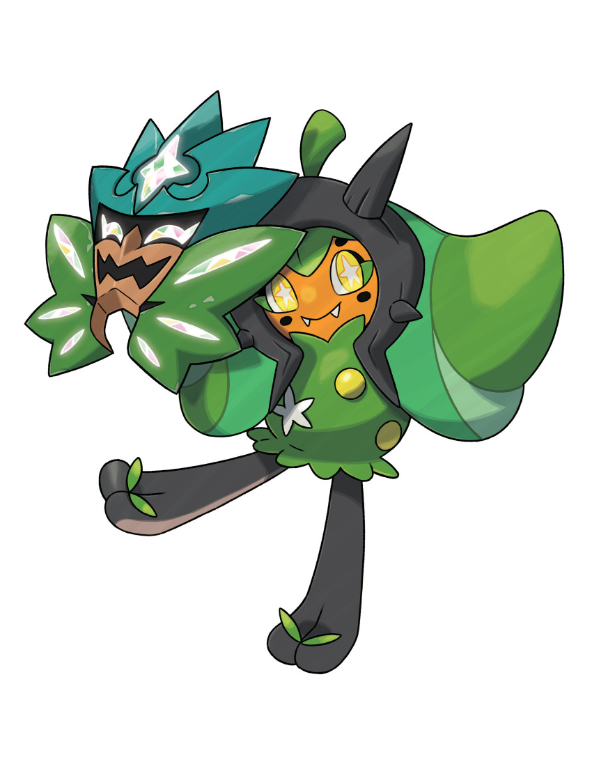 absurdres artist_request bright_pupils closed_mouth fangs full_body highres holding holding_mask mask nintendo non-web_source official_art ogerpon ogerpon_(teal_mask) outline pokemon pokemon_(creature) pokemon_focus pokemon_sv smile solo standing standing_on_one_leg star-shaped_pupils star_(symbol) symbol-shaped_pupils third-party_source transparent_background white_outline white_pupils yellow_eyes