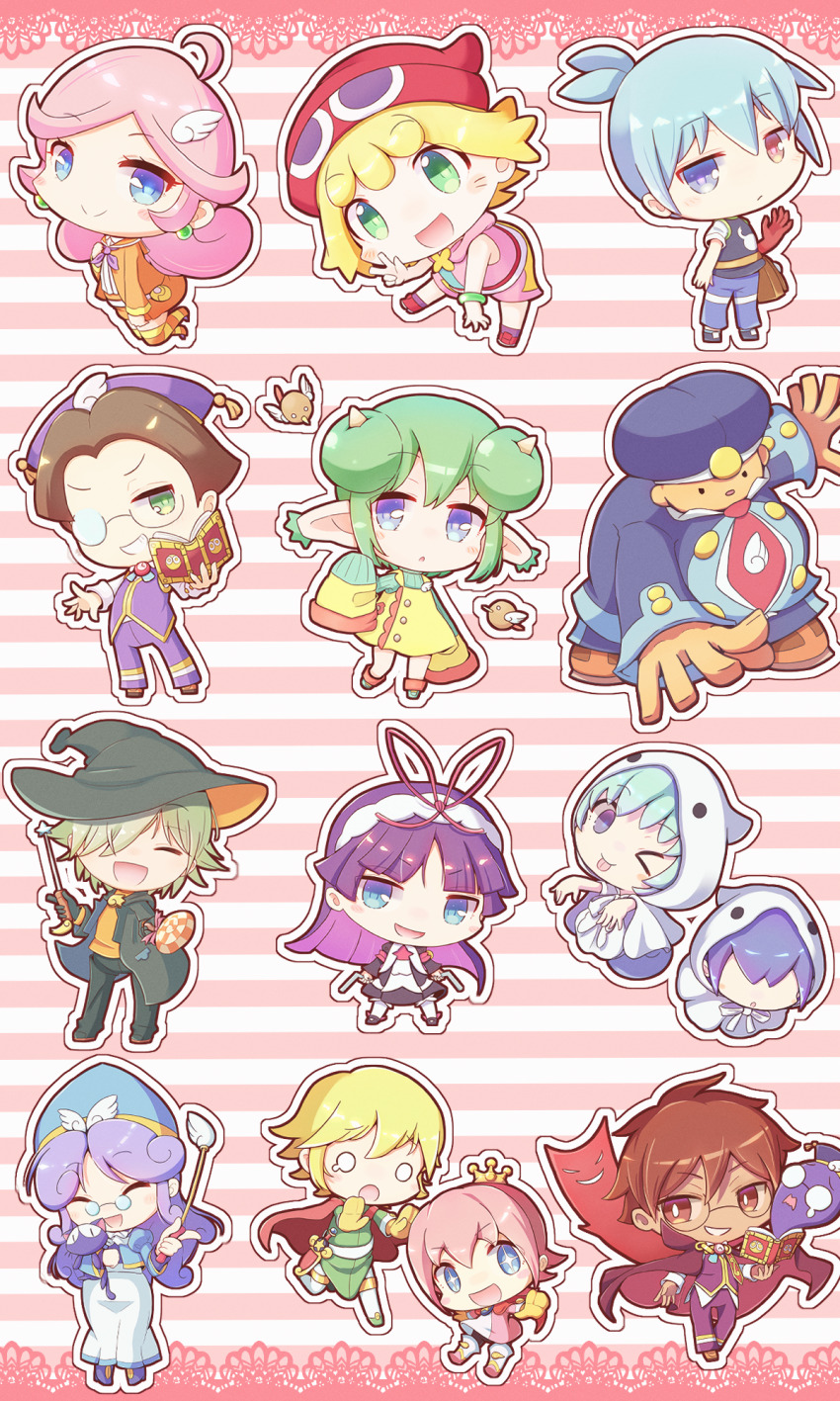 &gt;_o 6+boys 6+girls accord_sensei ahoge amitie_(puyopuyo) animal belt bird black_shirt blank_eyes blonde_hair blue_coat blue_eyes blue_hair blue_pants blush_stickers book boots bracelet bright_pupils brown_bag brown_footwear brown_hair candy cape cat chibi clock closed_eyes coat cross-shaped_pupils crown dowsing_rod dress earrings eyelashes facial_mark feli_(puyopuyo) food frown ghost_costume ghost_pose glasses green_eyes green_footwear green_sweater green_tunic grey_coat grey_headwear grey_pants grin hair_between_eyes hair_over_eyes hair_over_one_eye hairband hat heterochromia highres holding holding_animal holding_book holding_candy holding_cat holding_food holding_lollipop holding_wand hood hooded_coat hooded_shirt horns jacket jazz_grace jewelry juliet_sleeves klug_(puyopuyo) lemres_(puyopuyo) lidelle_(puyopuyo) lollipop long_hair long_sleeves mini_crown mittens multiple_boys multiple_girls neckerchief necktie no_nose ocean_prince one_eye_closed open_book open_mouth orange_belt orange_jacket orange_shirt orange_skirt otomo_(puyopuyo) outline pants pantyhose pink_hair pink_shirt pink_shorts pointy_ears popoi_(puyopuyo) puffy_sleeves purple_hair purple_headwear purple_neckerchief purple_pants purple_socks purple_vest puyo_(puyopuyo) puyopuyo puyopuyo_20th_anniversary puyopuyo_fever raffina_(puyopuyo) red_cape red_eyes red_footwear red_headwear red_necktie rei_(puyopuyo) ribbed_sweater running salde_canarl_shellbrick_iii shirt shorts sig_(puyopuyo) skirt sleeveless sleeveless_shirt sleeves_past_fingers sleeves_past_wrists smile socks solid_circle_eyes split_mouth strange_klug striped_background striped_clothes striped_thighhighs sweater sword symbol-shaped_pupils tarutaru_(puyopuyo) tassel thighhighs tongue tongue_out tunic v vest wand weapon whisker_markings white_hairband white_outline white_pantyhose white_pupils white_skirt wing_ornament witch_hat yellow_dress yellow_horns yellow_mittens yu_(puyopuyo)