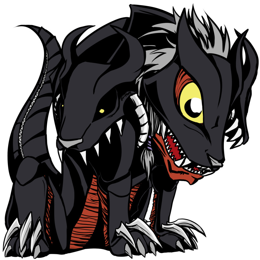 cerberumon claws digimon digimon_(creature) highres sharp_teeth solo teeth white_hair yellow_eyes